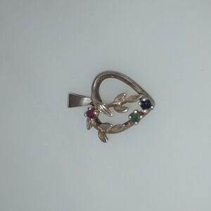 Avon Sterling Silver Heart Real Ruby Emerald Sapphire Pendant